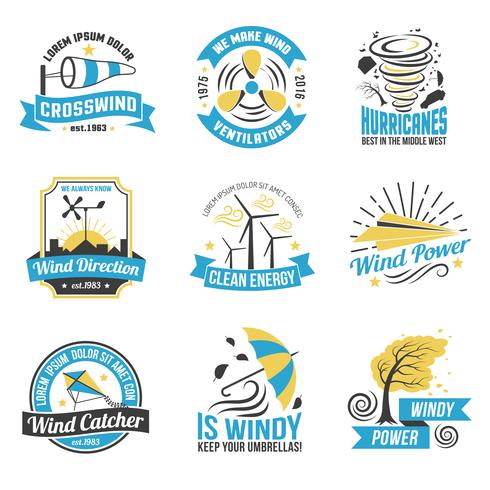 Windenergie Power Flat Emblems Collection vector