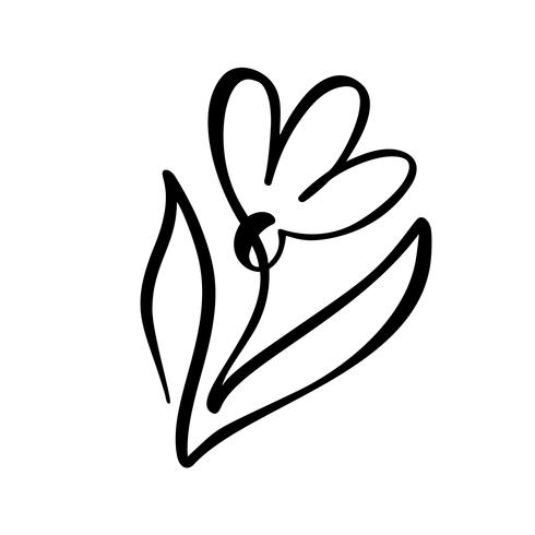 Continu lijn hand tekenen kalligrafische vector biologische bloem concept logo. Scandinavisch lente bloemenontwerpelement in minimale stijl. zwart en wit