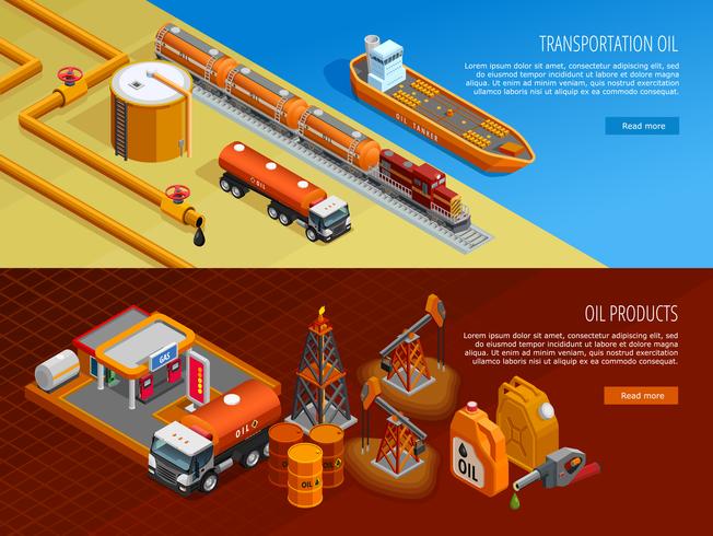 Olie-industrie isometrische webpagina Banners Set vector