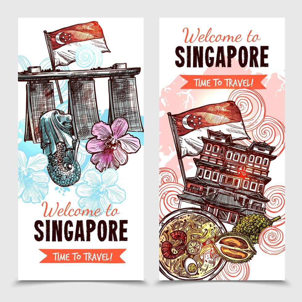 Singapore schets verticale banners vector