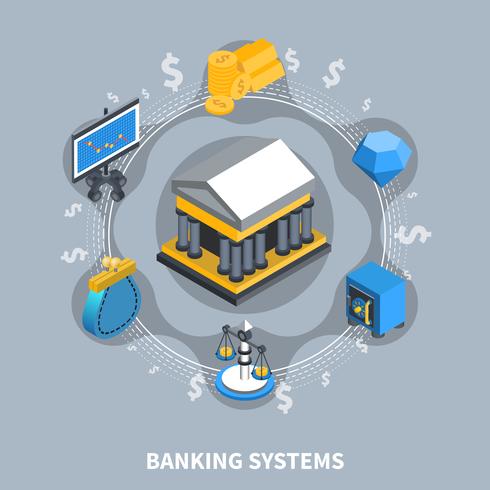 Banken Systemen Isometrische Ronde Samenstelling vector