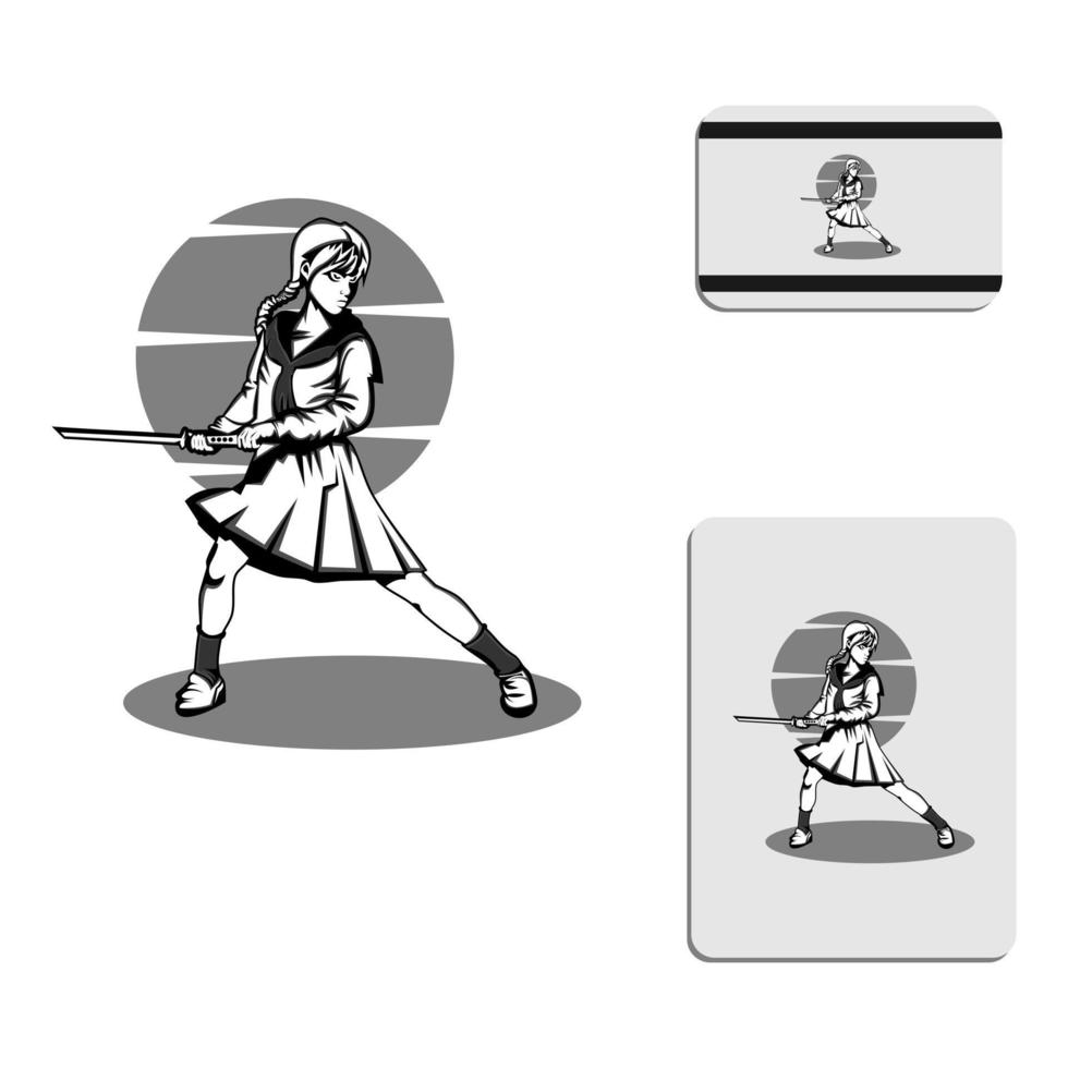 vrouw met zwaard illustratie logo vector
