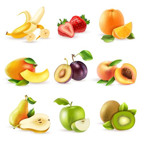 Fruit plat pictogrammen instellen vector