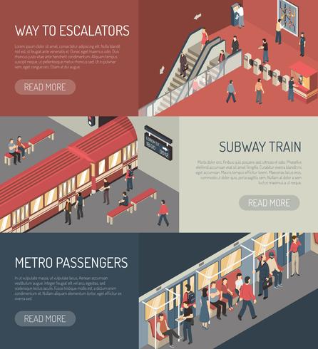 Metro Railway isometrische horizontale Banners instellen vector