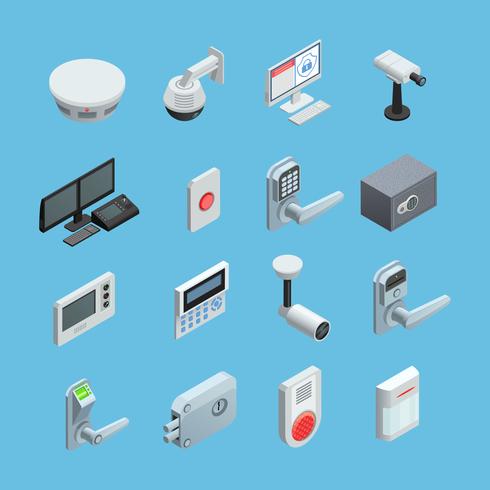 Home security isometric Icons Set vector