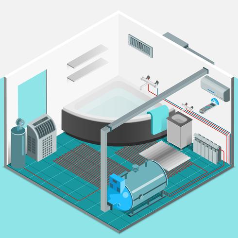 Het verwarmen van Koelsysteem Binnenlands Isometrisch Concept vector