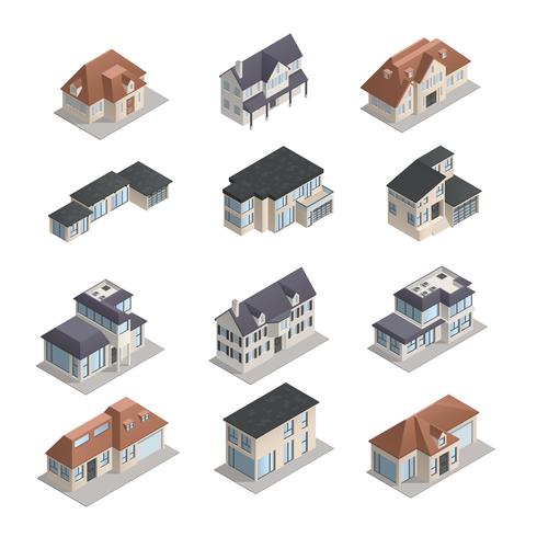 Isometrische voorsteden huis ingesteld vector
