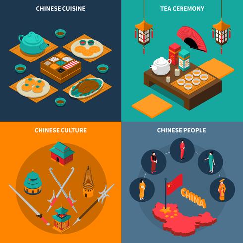 China toeristische isometrische 2x2 Icons Set vector