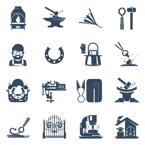 Blacksmith Black Icons Set vector