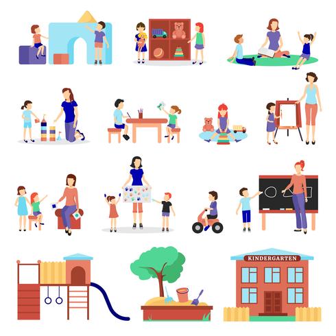 Kleuterschool Icons Set vector