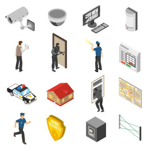 Home Security Service Isometric Icons Set vector