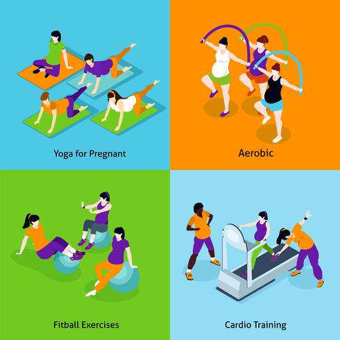 Zwangere vrouw Fitness Concept Icons Set vector