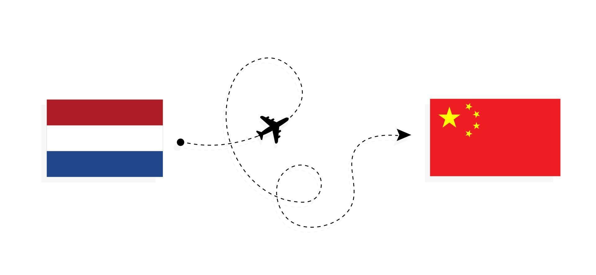 vlucht en reis van nederland naar china per reisconcept voor passagiersvliegtuigen vector