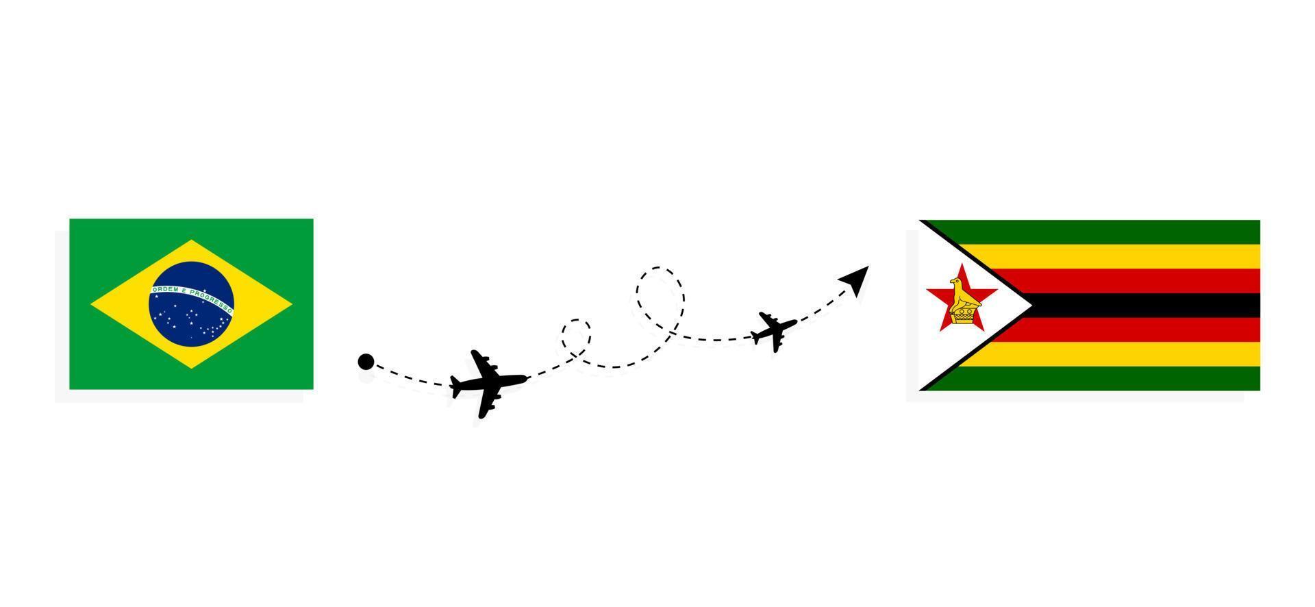 vlucht en reis van Brazilië naar Zimbabwe per reisconcept voor passagiersvliegtuigen vector