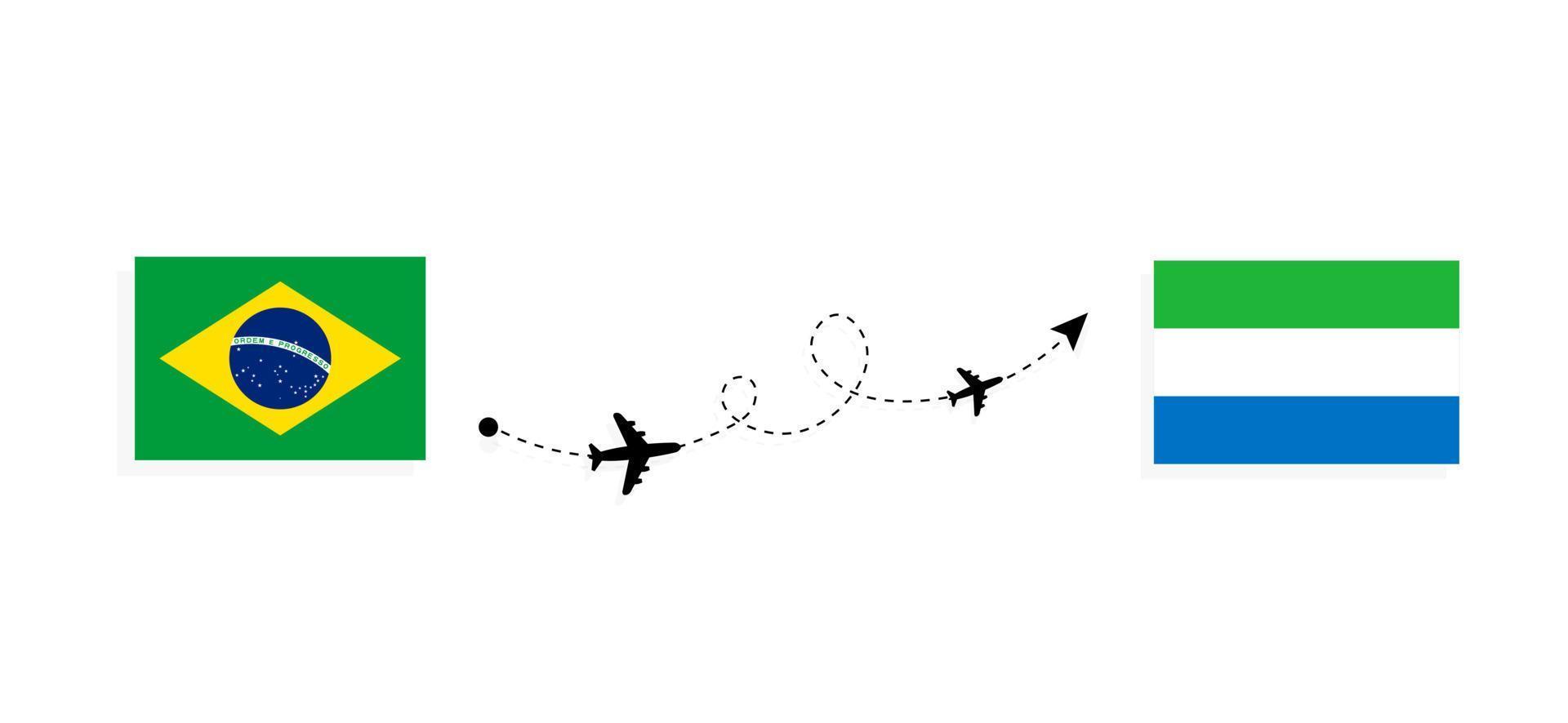 vlucht en reis van brazilië naar sierra leone per passagiersvliegtuig reisconcept vector