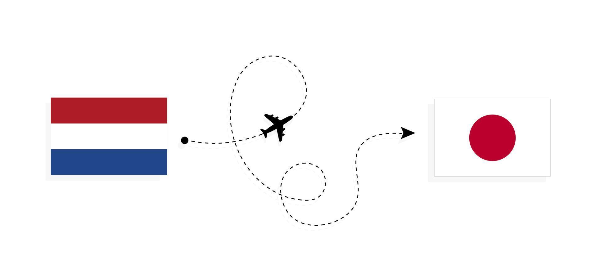 vlucht en reis van nederland naar japan per reisconcept voor passagiersvliegtuigen vector