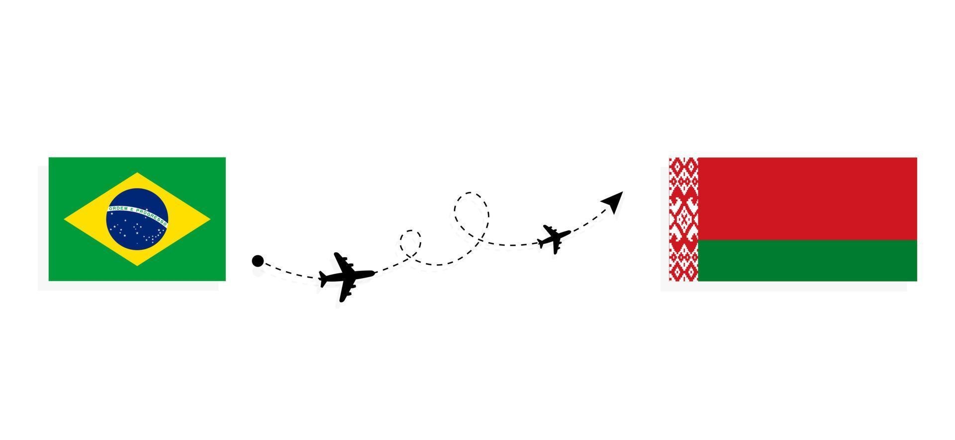 vlucht en reis van Brazilië naar Wit-Rusland door het reisconcept van het passagiersvliegtuig vector