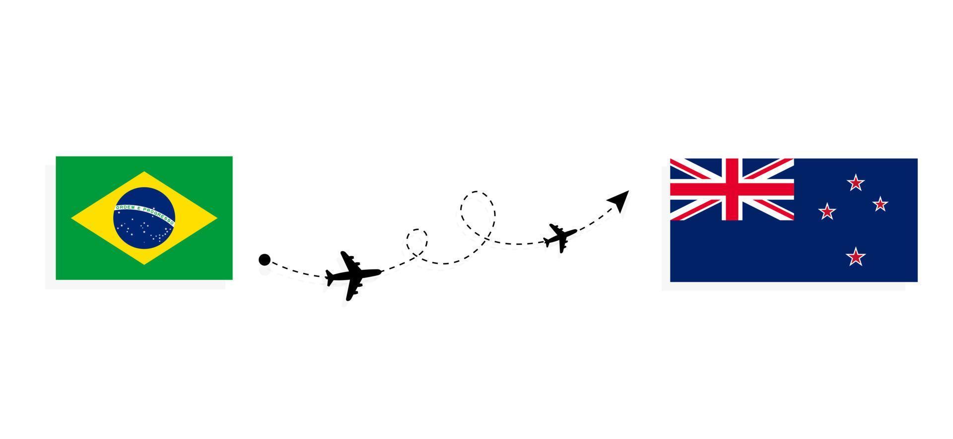vlucht en reis van Brazilië naar Nieuw-Zeeland per reisconcept voor passagiersvliegtuigen vector