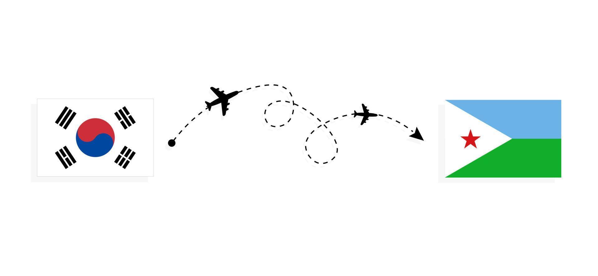 vlucht en reis van Zuid-Korea naar Djibouti per passagiersvliegtuigreisconcept vector