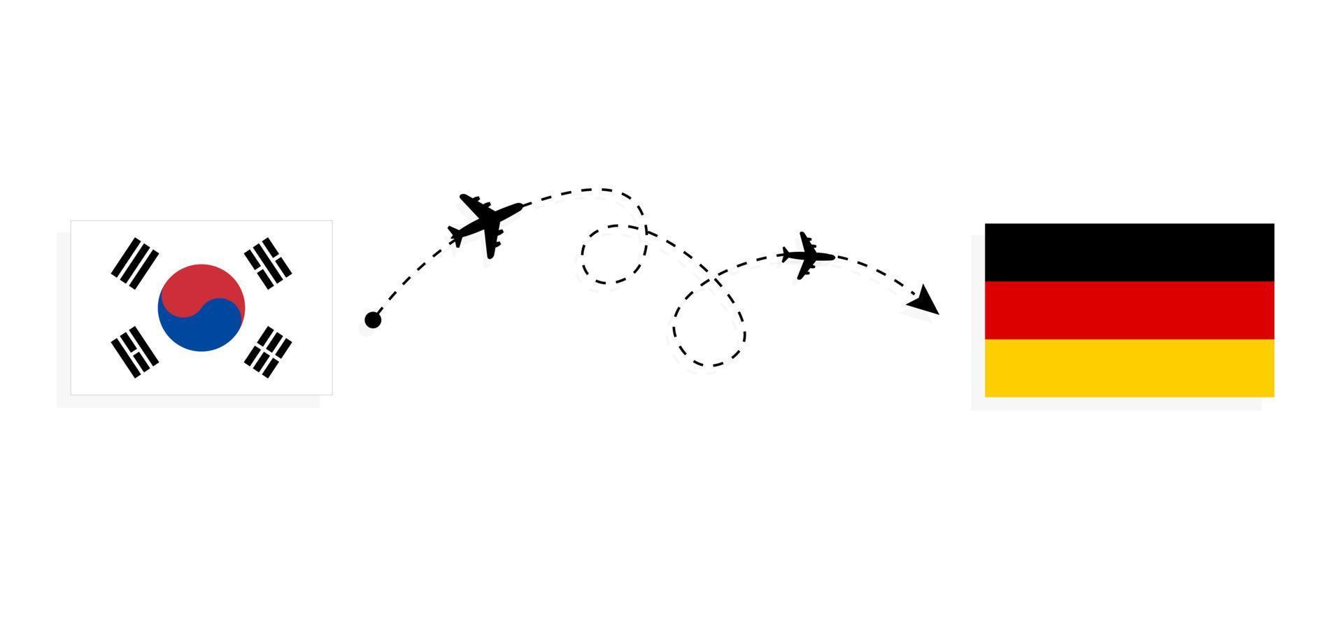 vlucht en reis van Zuid-Korea naar Duitsland per reisconcept voor passagiersvliegtuigen vector