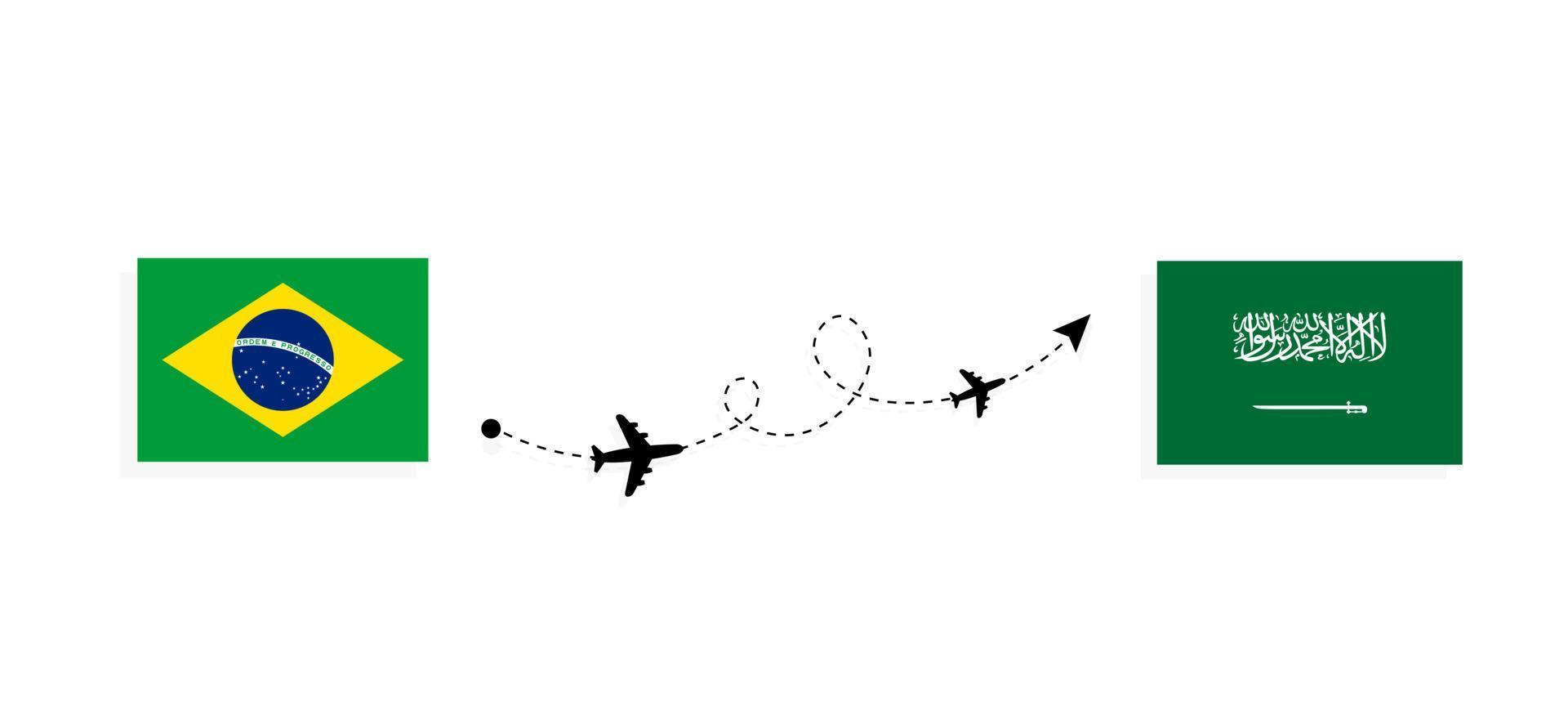 vlucht en reis van Brazilië naar Saoedi-Arabië per reisconcept voor passagiersvliegtuigen vector