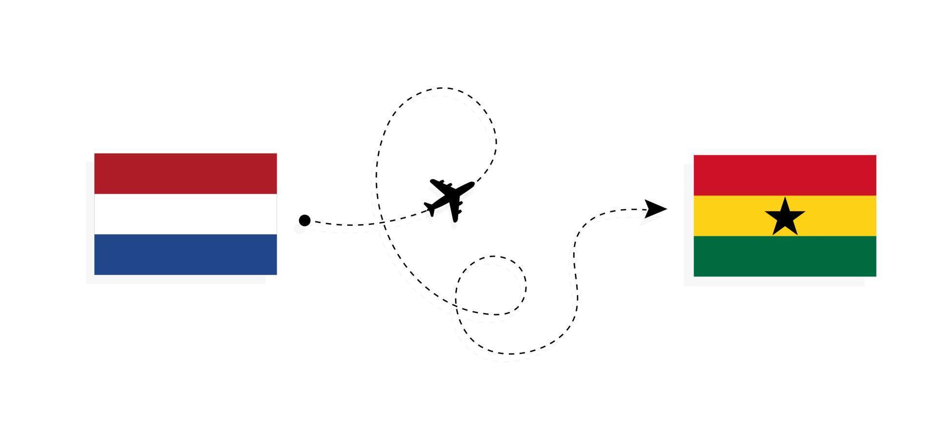 vlucht en reis van nederland naar ghana per reisconcept voor passagiersvliegtuigen vector