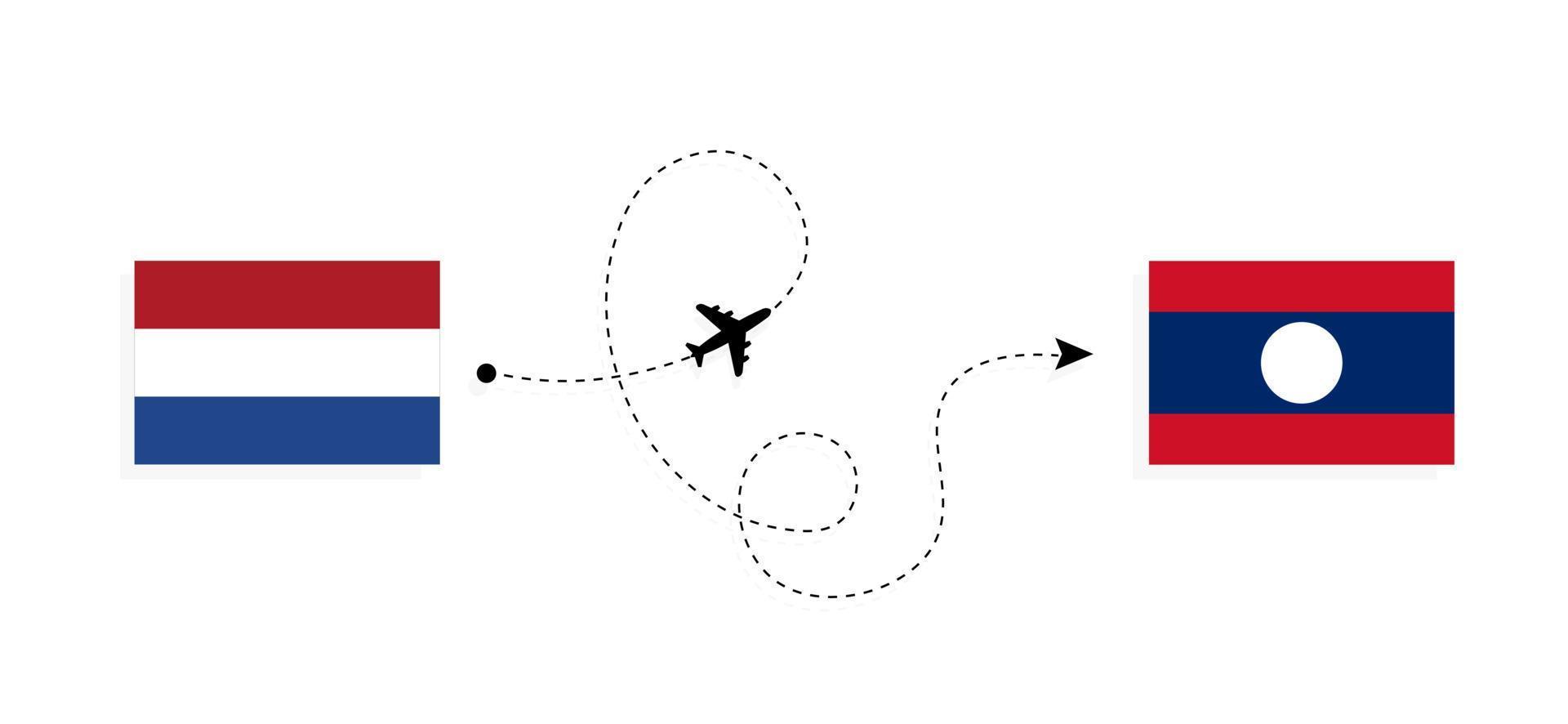 vlucht en reis van nederland naar laos per passagiersvliegtuig reisconcept vector