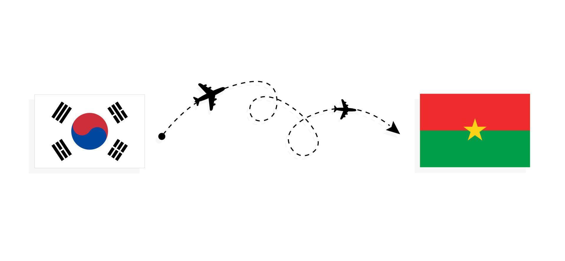 vlucht en reis van Zuid-Korea naar Burkina Faso per reisconcept voor passagiersvliegtuigen vector