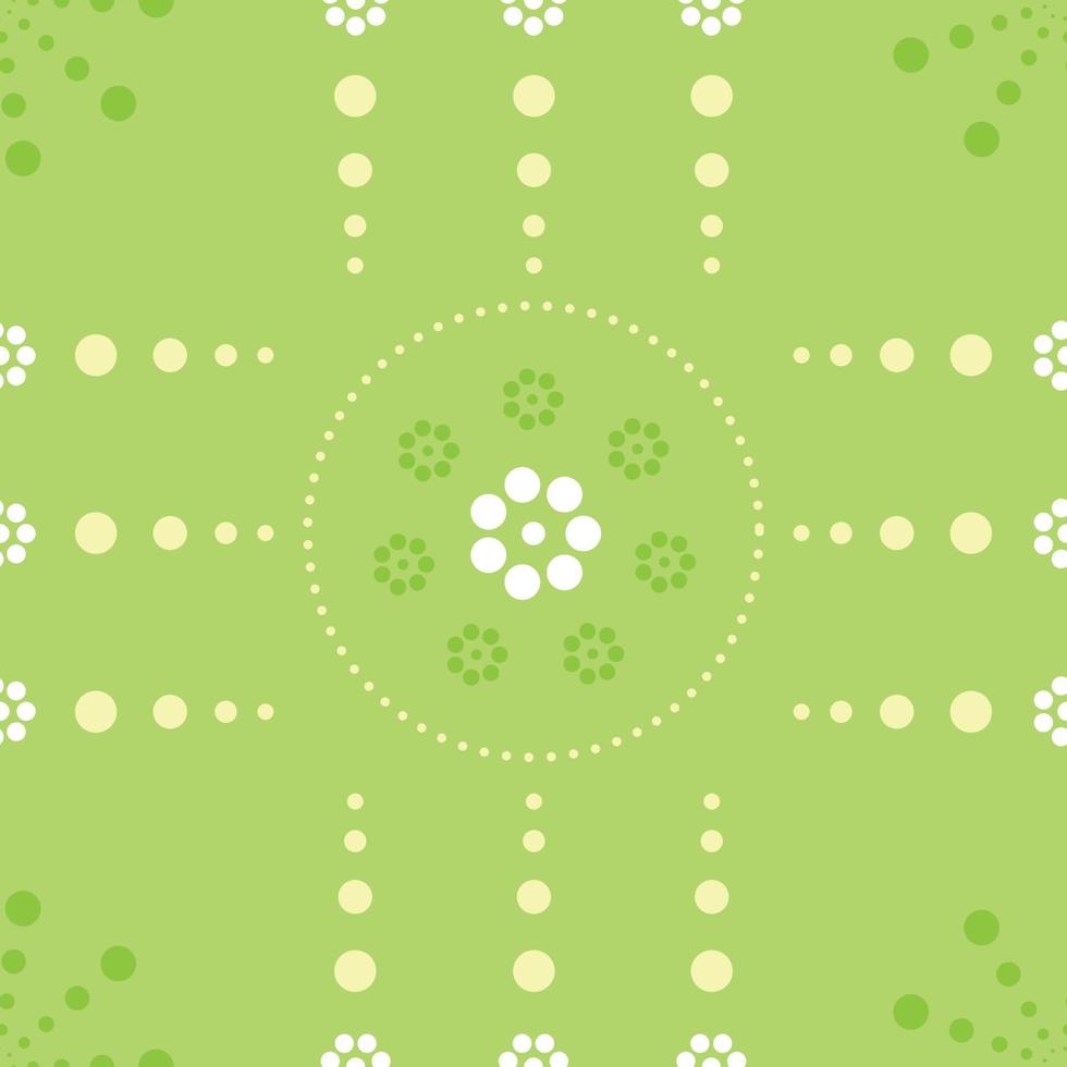 naadloos patroon met kleurrijke cirkelvorm, mooie witte bloemen op groene achtergrond. vectorillustratie. vector