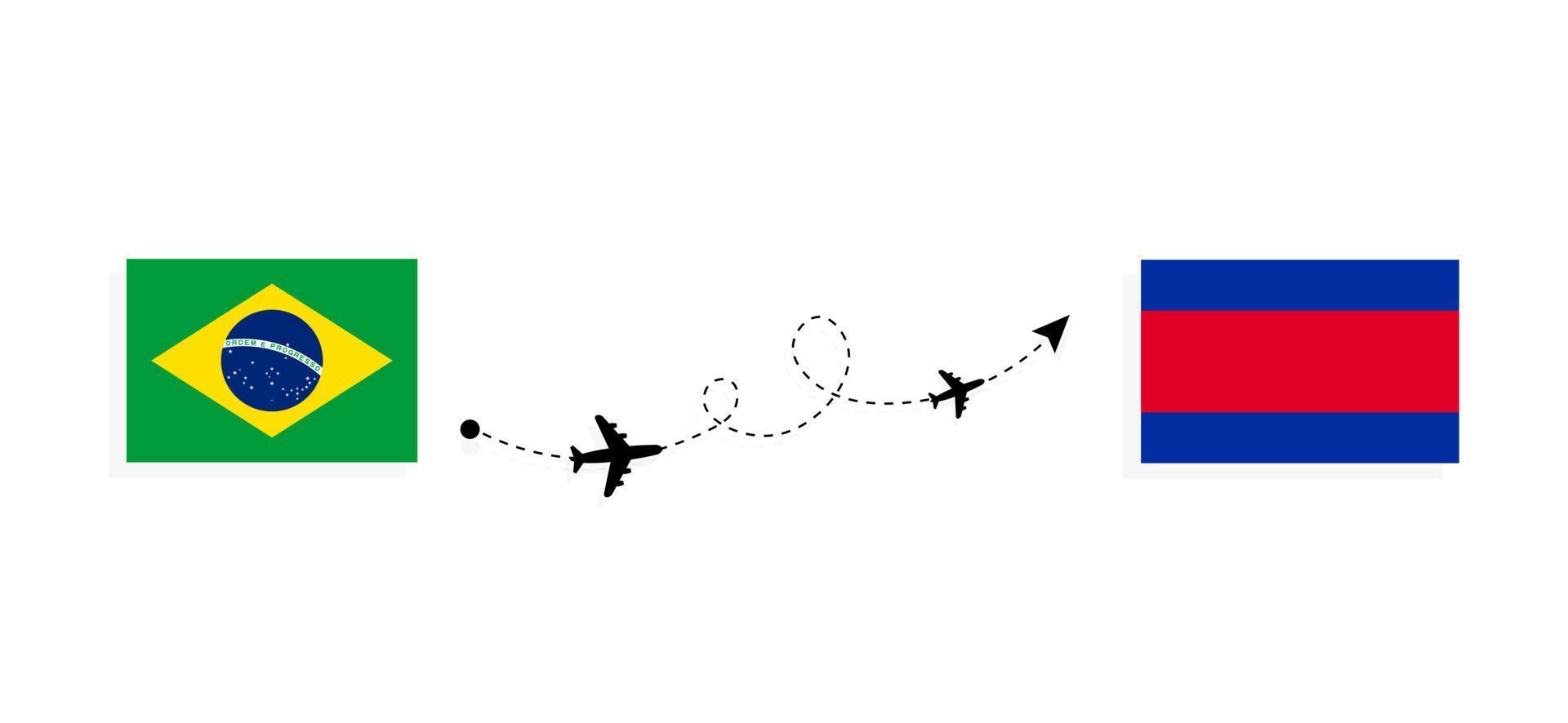 vlucht en reis van Brazilië naar Cambodja per reisconcept voor passagiersvliegtuigen vector