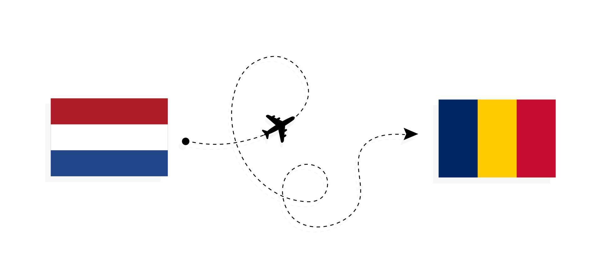 vlucht en reis van nederland naar tsjaad per reisconcept voor passagiersvliegtuigen vector