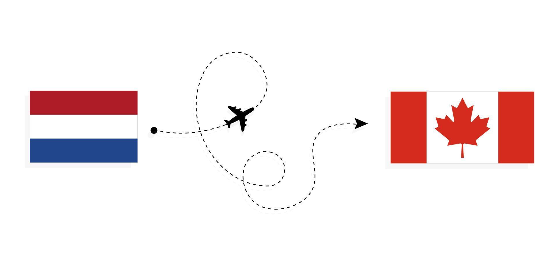 vlucht en reis van nederland naar canada per passagiersvliegtuig reisconcept vector