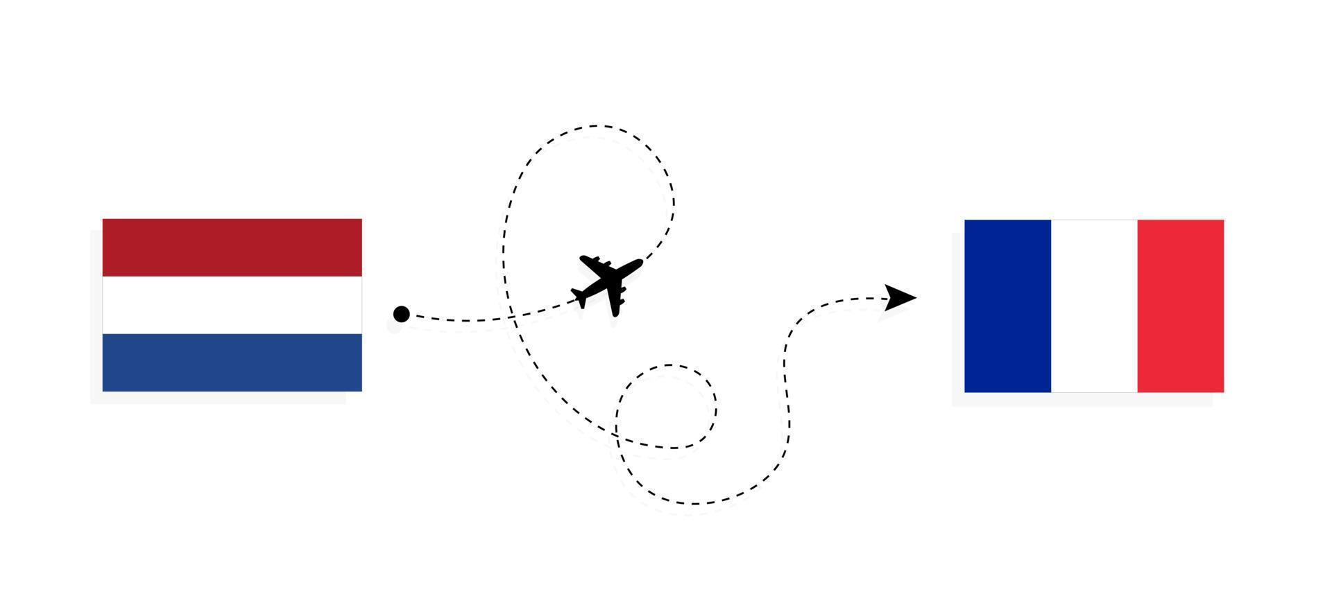 vlucht en reis van nederland naar frankrijk per passagiersvliegtuig reisconcept vector