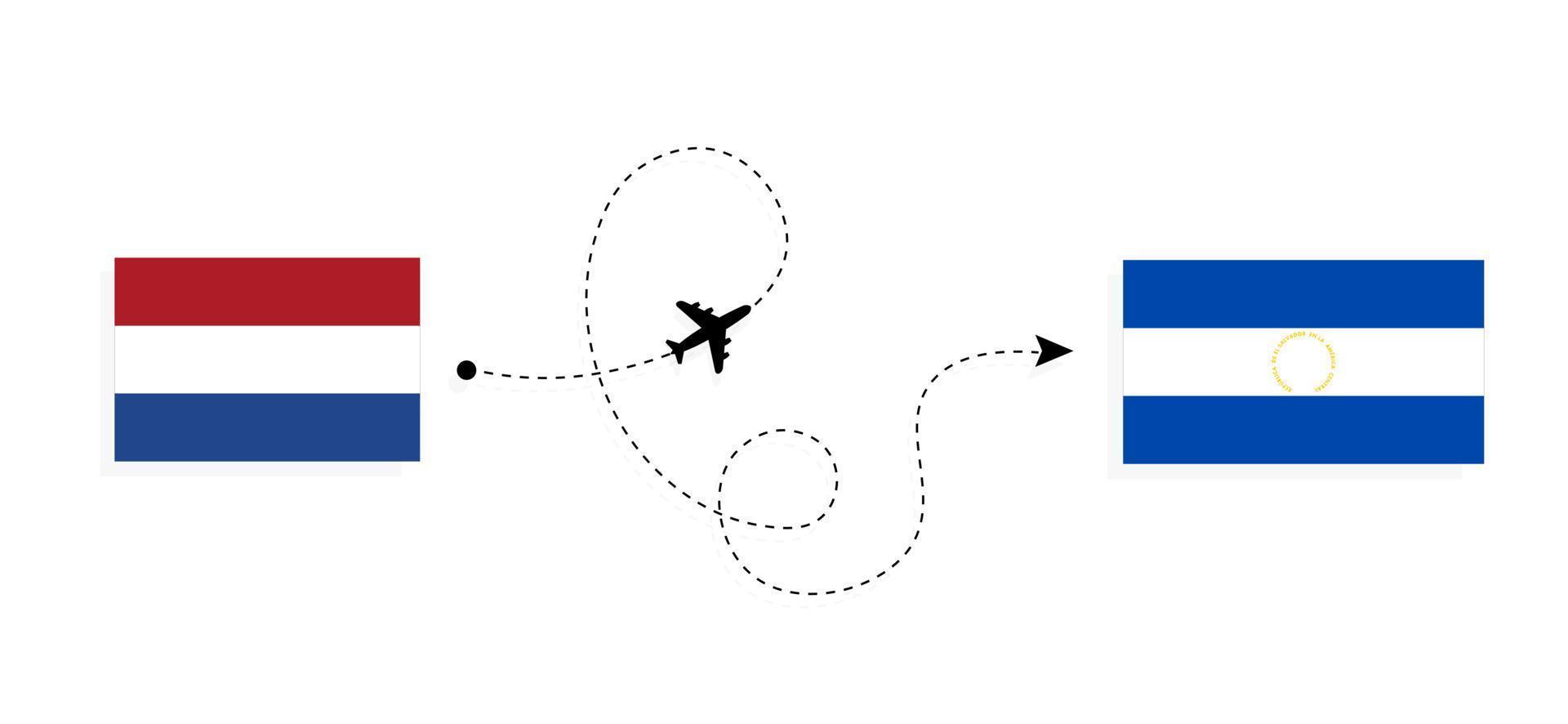 vlucht en reis van nederland naar el salvador per passagiersvliegtuig reisconcept vector