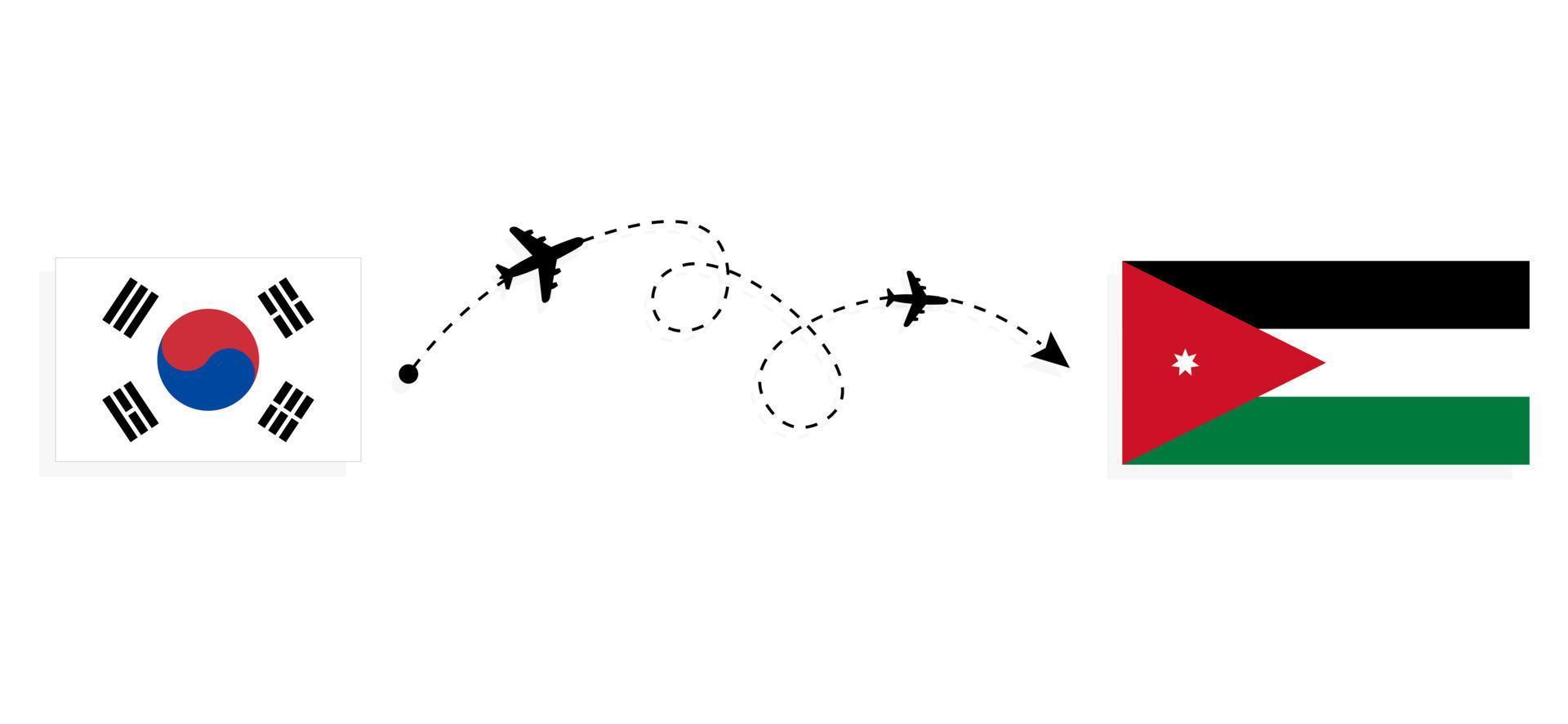 vlucht en reis van Zuid-Korea naar Jordanië met een reisconcept voor passagiersvliegtuigen vector