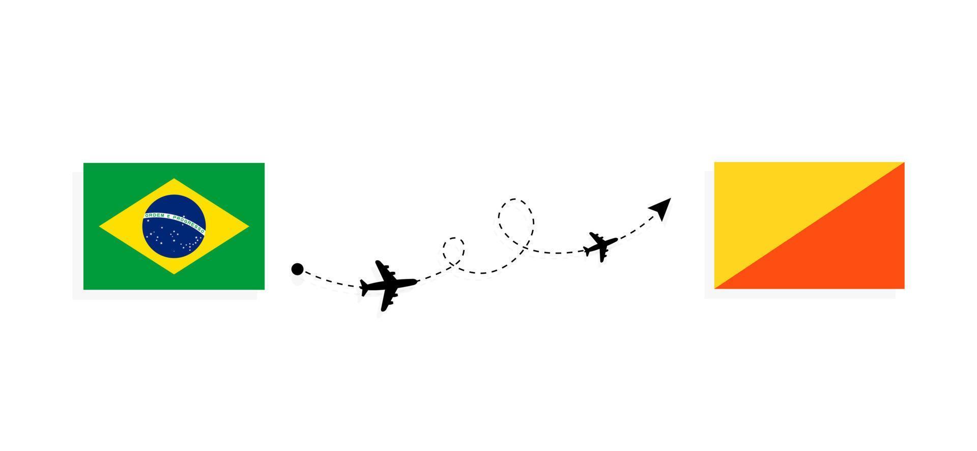 vlucht en reis van Brazilië naar Bhutan per reisconcept voor passagiersvliegtuigen vector