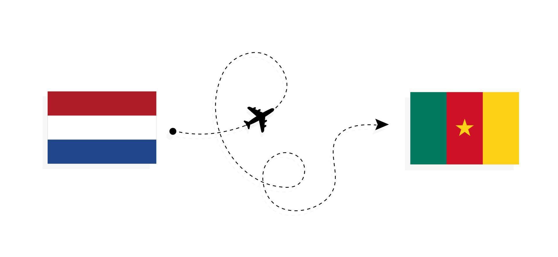 vlucht en reis van nederland naar kameroen per reisconcept voor passagiersvliegtuigen vector