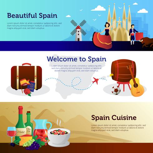 Spanje Welkom Reizigers Banners Set vector