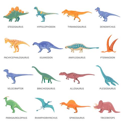 Dinosaurussen gekleurde geïsoleerde Icons Set vector