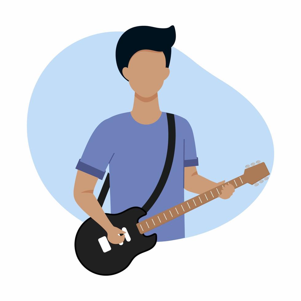 een jonge man met een gitaar. een muzikant met een muziekinstrument. vectorillustratie in een vlakke stijl. vector