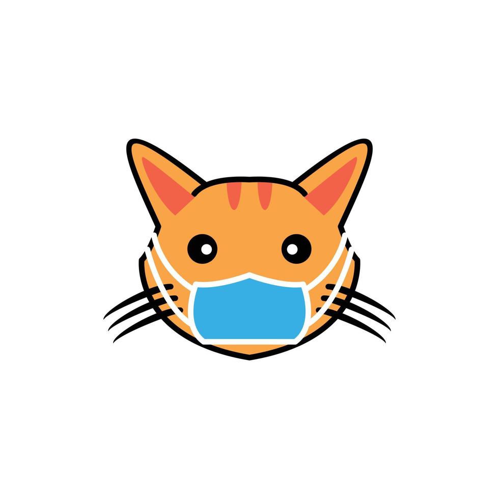 cartoon kat met een masker op een witte achtergrond, eenvoudig mascotte vector logo-ontwerp