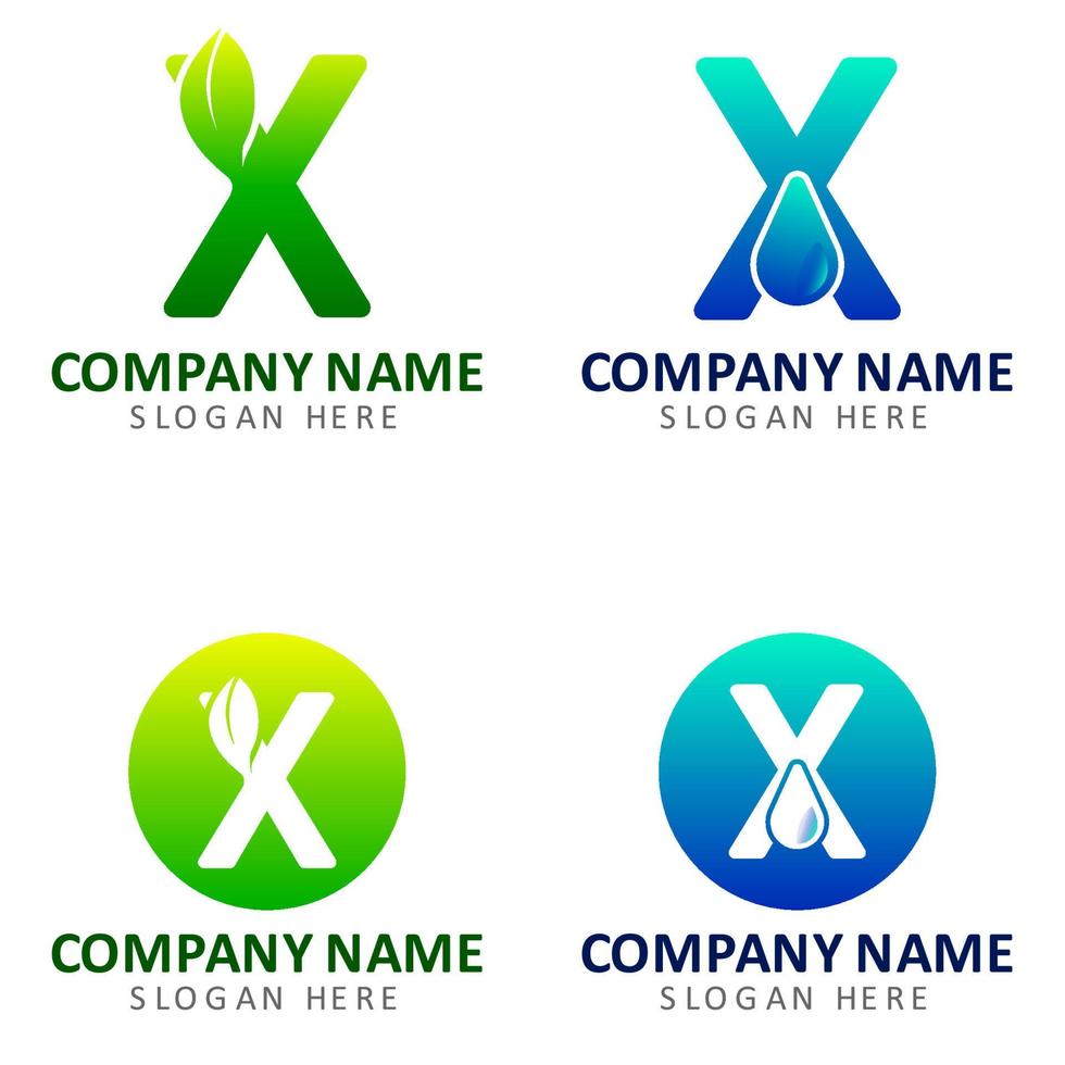 moderne letter logo natuur met groene en blauwe kleur minimalis met de letter x vector