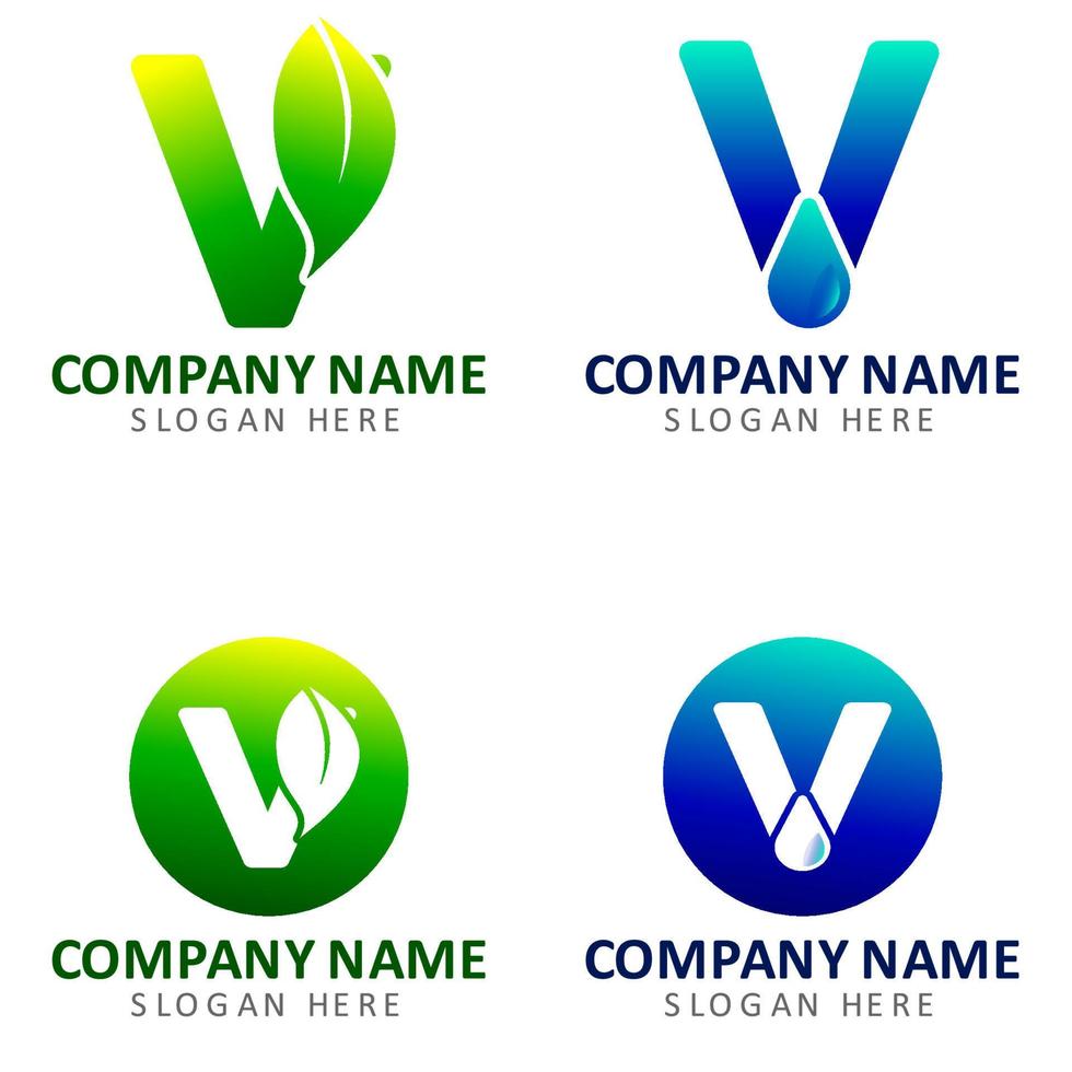 moderne letter logo natuur met groene en blauwe kleur minimalis met de letter v vector