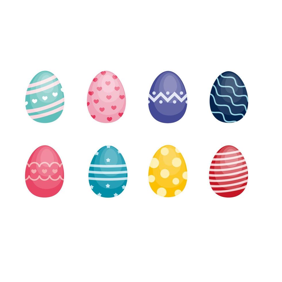 set met heldere paaseieren. vectorillustratie voor Pasen. kleurrijke ei geïsoleerd op een witte achtergrond. vector