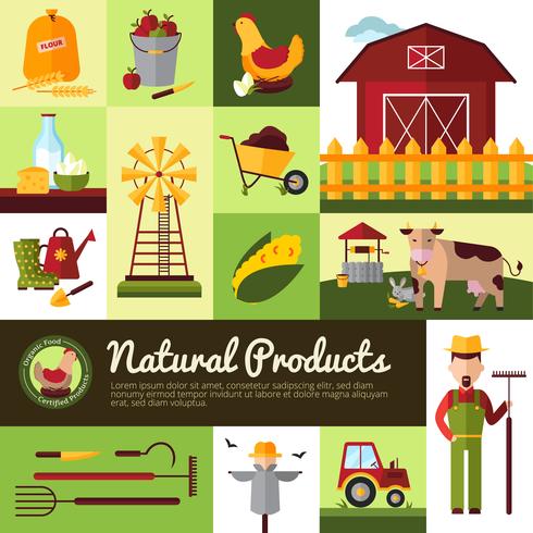 Biologische boerderijproducten plat ontwerp vector