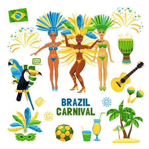 Brazilië Carnaval geïsoleerde pictogramserie vector
