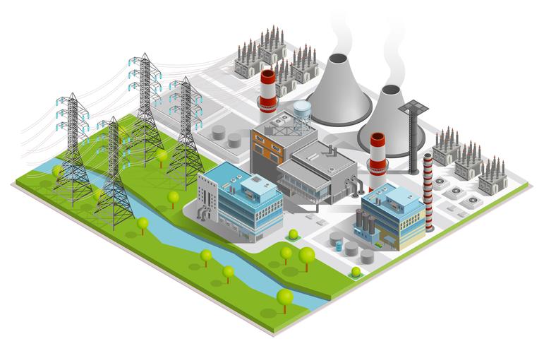 Vector Illustratie Van Thermische Krachtcentrale