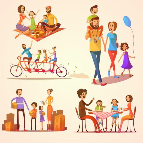 Familie Retro Cartoon Set vector