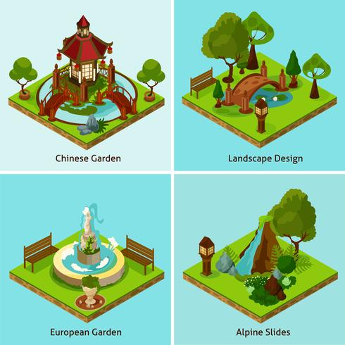 Isometrische 2x2 landschapsontwerp Concept vector