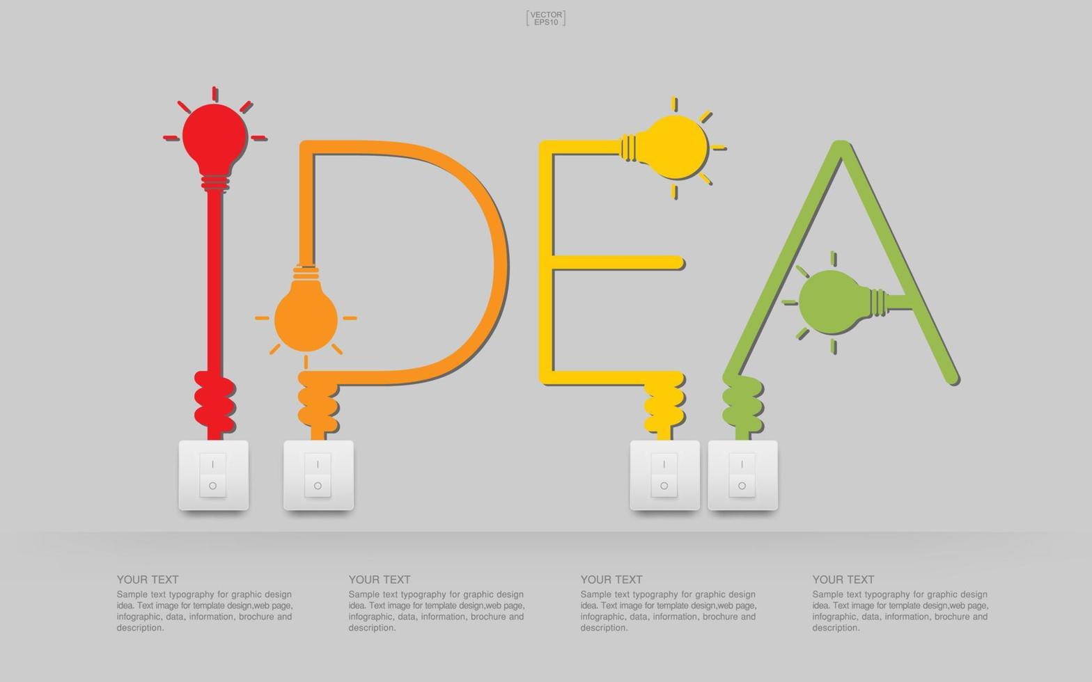 idee - abstract lineair alfabet van gloeilamp en lichtschakelaar op witte achtergrond. lamp en schakelaar met ruimte voor infographic en tekst. vector. vector